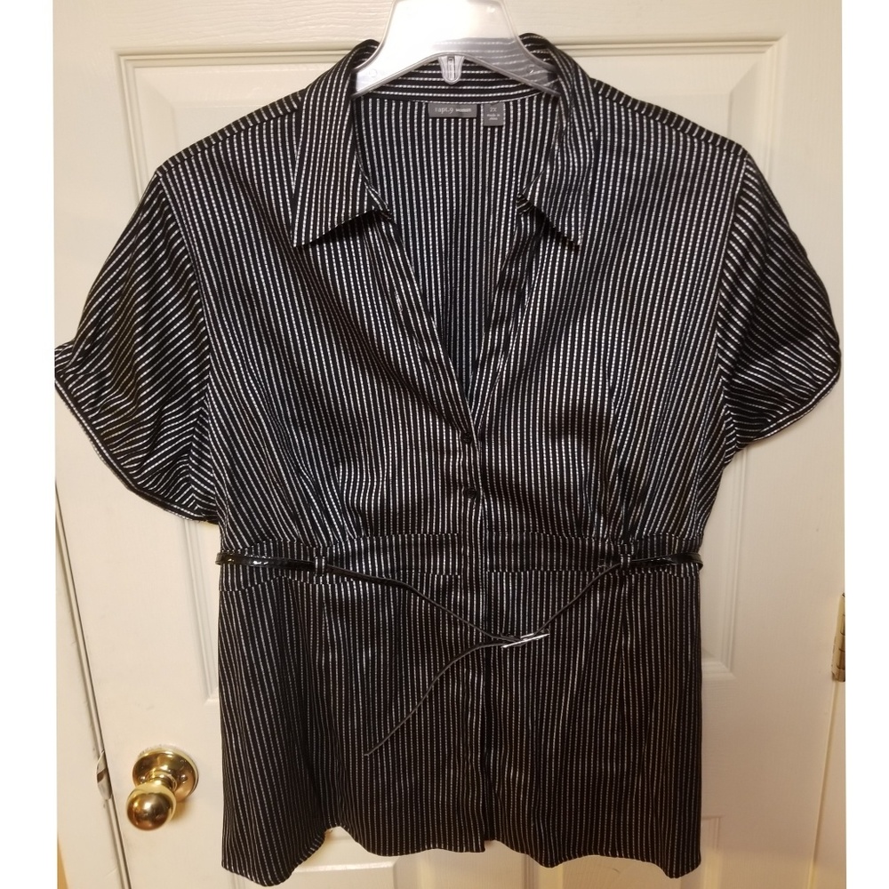 EUX 2X Apt. 9 Striped Short Sleeved Blouse w/Belt